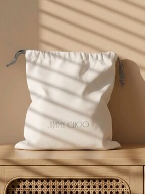 Jimmy Choo White Logo Drawstring Pouch Dust Bag 14" X 11.5"